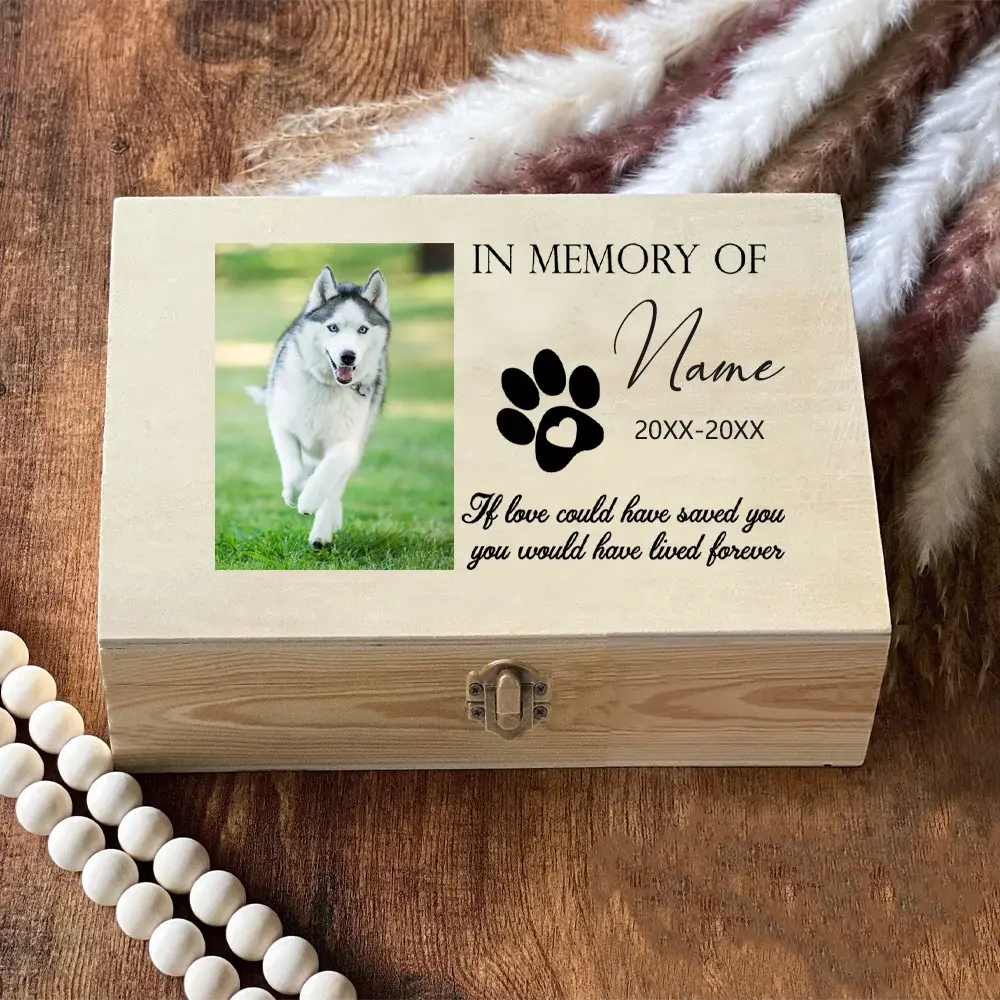 Pet Urn Customize Name Dog Memory Wood Box