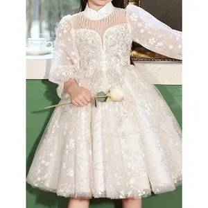 -End Autumn Dress Girls, Elegant Piano Outfit, Luxurious Tulle Princess Gown Little Girls