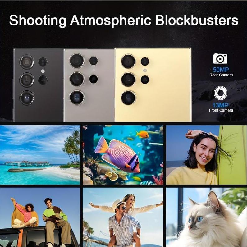 Perfect Holiday Birthday Gift -New Smartphone Android  5G, 6.8-inch Display Screen Protector, 6800h, Stylus, Earphones, Type-C Charging Cable, Case, Screen Protector