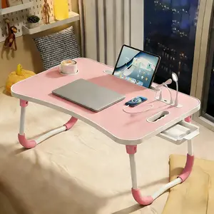 Foldable Laptop Table for Bed - Portable Adjustable Desk with Cup Holder,USB Charging Ports & Storage Drawer - Multi-Function Laptop Tray for Sofa,Floor & Outdoor Use