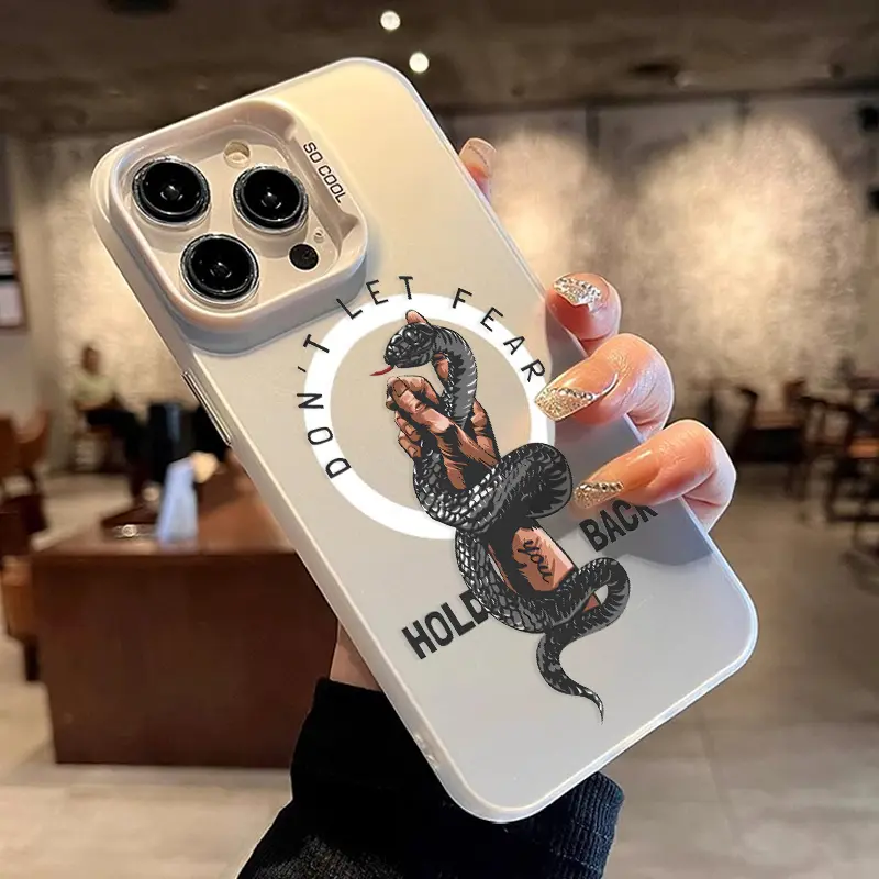 Black Snake Pattern Magnetic Phone Case for iPhone 15 16 14 Pro Max 13 12 11 XR XS Plus Shockproof Non Slip Military-Grade Protection Slim Cover Cellphone Protective Casing