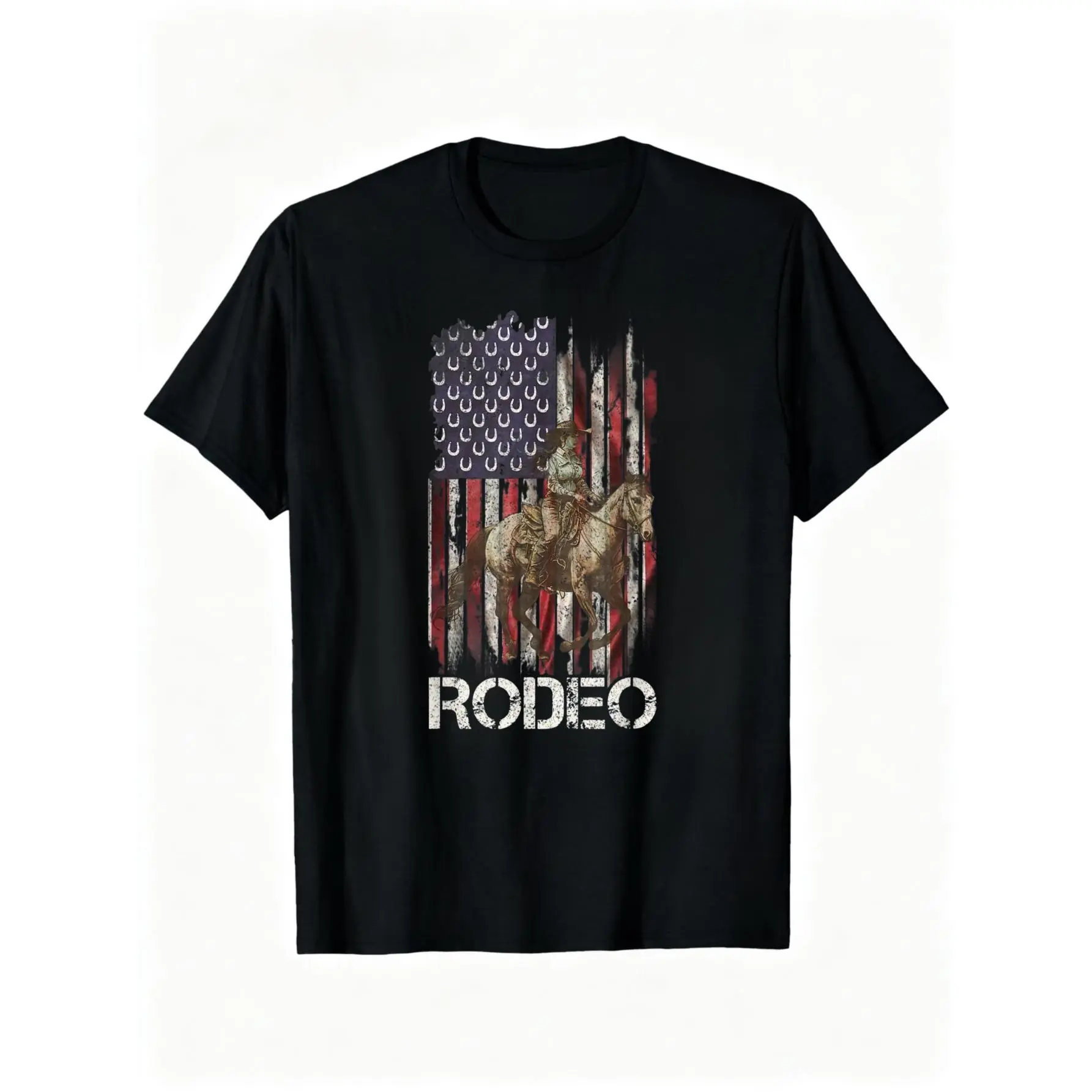 100% Cotton Vintage USA Flag Rodeo Horse, Horseback Riding Equestrian T-Shirt