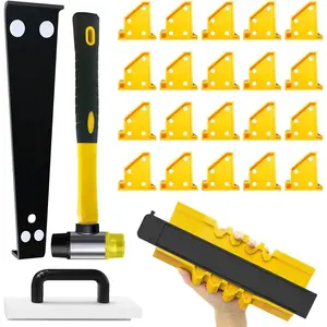 Laminate Flooring Tools, Flooring Installation Kit,Professional Vinyl Flooring Tools - Tapping Block with Handle, 10u201D Contour Gauge, Pull Bar, 2 in 1 Flooring Spacers, Rubber Malletgiftgift