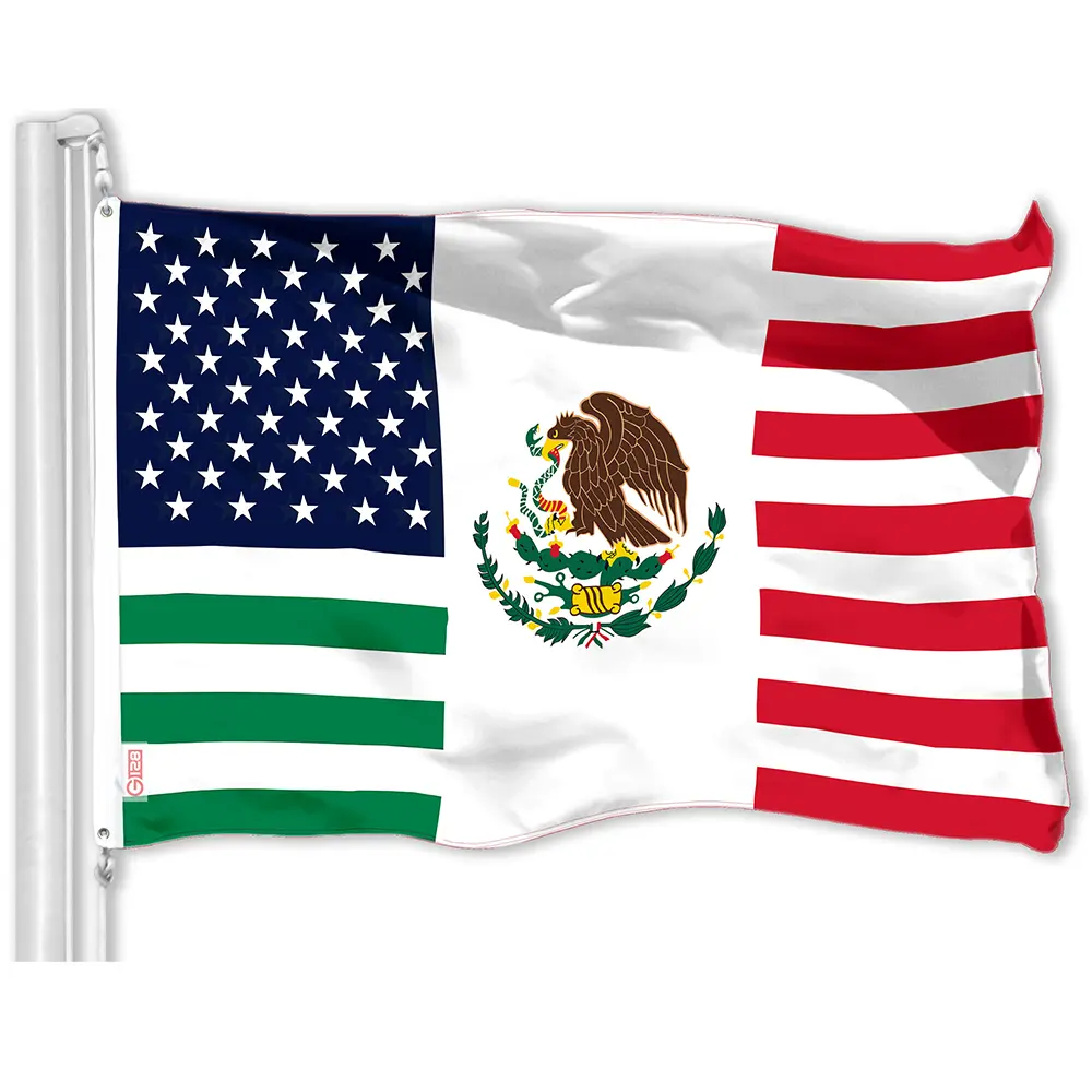 Mexico USA Friendship Flag 3x5 Ft LiteWeave Printed 150D Polyester, Brass Grommets, Single Sided, Not Embroidered, No pole