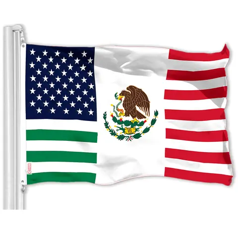 Mexico USA Friendship Flag 3x5 Ft LiteWeave Printed 150D Polyester, Brass Grommets, Single Sided, Not Embroidered, No pole