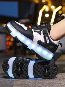 Girls' Four-Wheel Roller Skates, Adjustable LED Light-Up Shoes, PU Leather, USB Charging, Detachable Wheels, All-Season Casual Style, Casual Trainers, Footwear Athletic Trainer