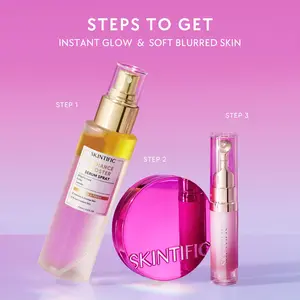 [New Launch]SKINTIFIC 3PCS Daily Makeup Routine – Peptide Brightening Lip Serum Water + Radiance Booster Serum Spray + Cover Glow Perfect Cushion / Flawless Perfect Cushion - Light Dewy Finish Humid Weather Friendly Non-Sticky Lip Glow