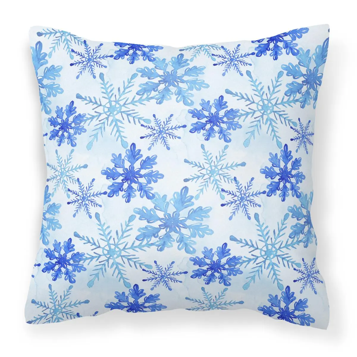 Blue Snowflakes Watercolor Fabric Decorative Pillow, 18 x 18 in.