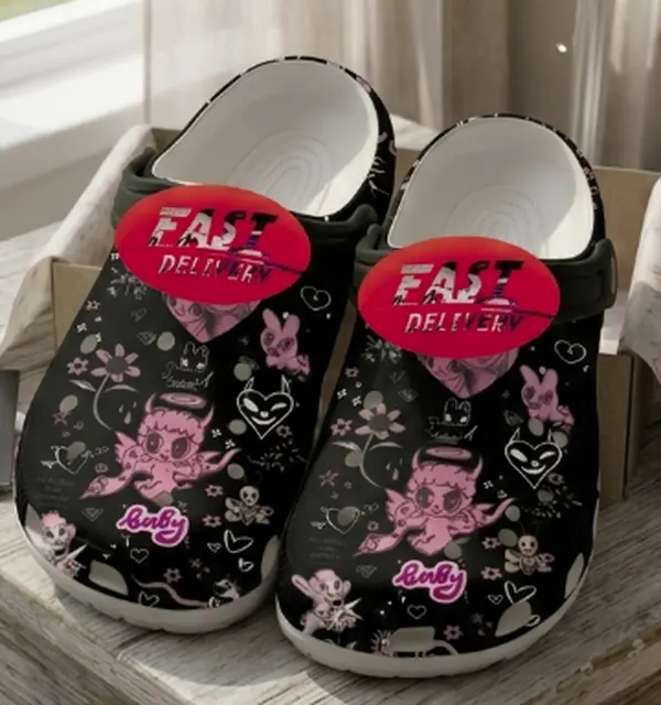 Women's Pink Angel Graphic Clogs - Cute Cartoon Y2K Slip-On Casual Comfort Sandals