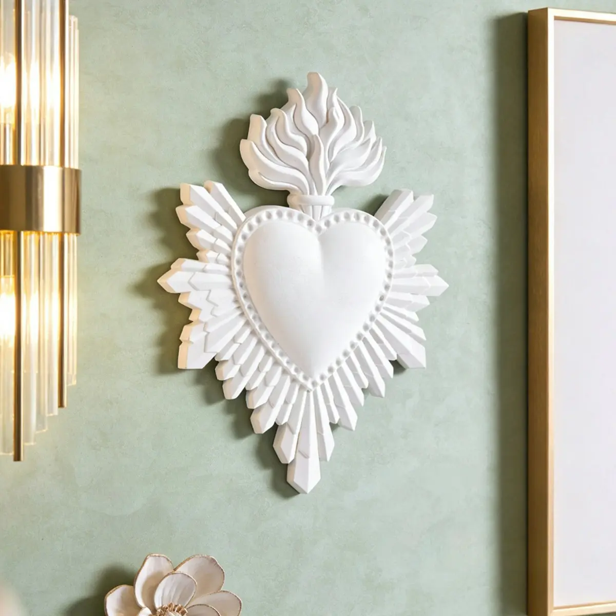 Resin Flame Heart Shaped Handmade Ornament, Multi-Color Options, Home Wall Decor, Wall Hanging Ornament, Decorative Hanging Piece, Heart Design, Modern Wall Decor