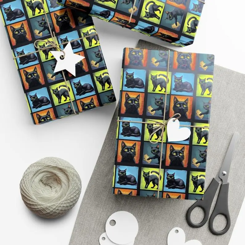Spooky Black Cat Wrapping Paper, Halloween Gift Wrap