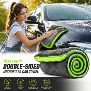 Heavy Duty Double Sided Microfiber Car Drying Towel 15.7 x 15.7 Inch Ultra Absorbent Professional Grade Cleaning Cloth for Auto Detailing Waxing and Polishing Lint Free and Scratch Free Premium Microfiber Towel