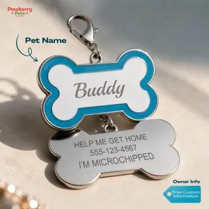 Bone Pet ID Tag for Dogs & Cats, Personalized Name Tag with Custom Engraving, Double-Sided Owner Info Tag with Clip, Cute Dog Collar Charm, Pet Accessories for Puppy Kitten