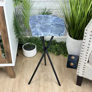 Natural Sodalite Side Table on Black Metal Base, 24.7" Tall #1342SO-002