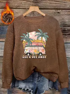 Women's Vintage Vacation Style Animal Print Graphic Mock Wool Top, Casual Fitted Round Neck Pullover, Fall & Winter Fashion