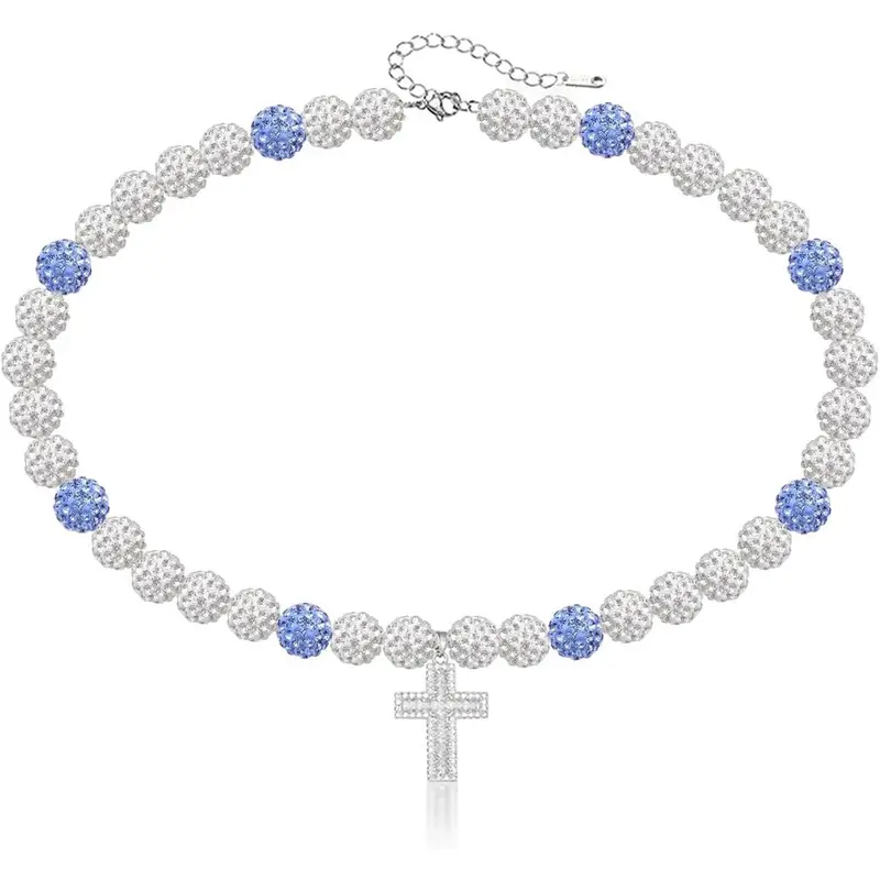 16 Inch Baseball Necklaces for Boys, 18-20 Inch Baseball Necklace, Rhinestone Baseball Bead Necklace, Baseball Cross Necklace for Men, Adjustable Baseball Drip Bling Necklace for Baseball Team Lovers