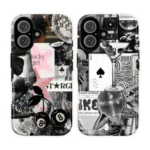 Vintage Retro Black & White 8 Ball Martini Disco Collage Aesthetic Tough Phone Case Shockproof for iPhone 11 12 13 14 15 16 17 Pro Max Plus
