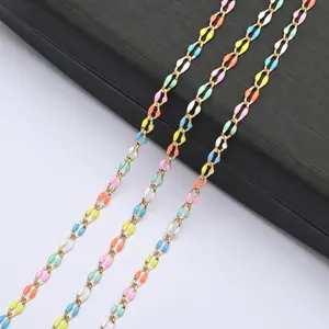 4 Meters Gold Plated Stainless Steel Chain Necklace Colorful Enamel Beaded Chains Bulk Thin Lip Chain Link with Lobster Clasps Jump Rings for DIY Jewelry Making - Home Improvement.