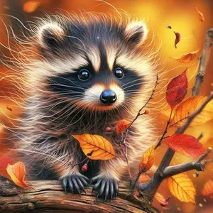 5D DIY Full Diamond Round Diamond Painting - Diamond Art Painting Kit Cute Raccoon Mosaic, Canvas - DIY Home Decor, Suitable for Halloween and Christmas, Birthday and Anniversary Gifts