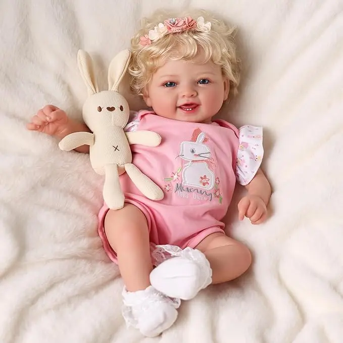 BABESIDE 17" Reborn Baby Dolls – Soft Vinyl Realistic Baby Doll With Blonde Curly Hair, Hand-Planted Eyelashes, Poseable Limbs, Gift Box And Accessories For Kids Age 3+, Soft Cuddly Gift, Babydoll Soft Dolls