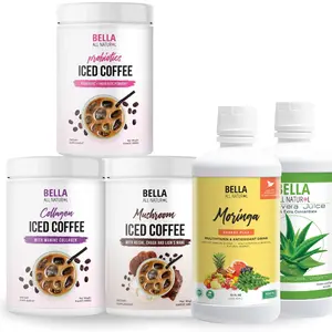 Bella All Natural Bundle - (1 Mushroom Coffee, 1 Probiotics Coffee, 1 Collagen Coffee, 1 Moringa Juice, 1 Aloe Vera Juice)