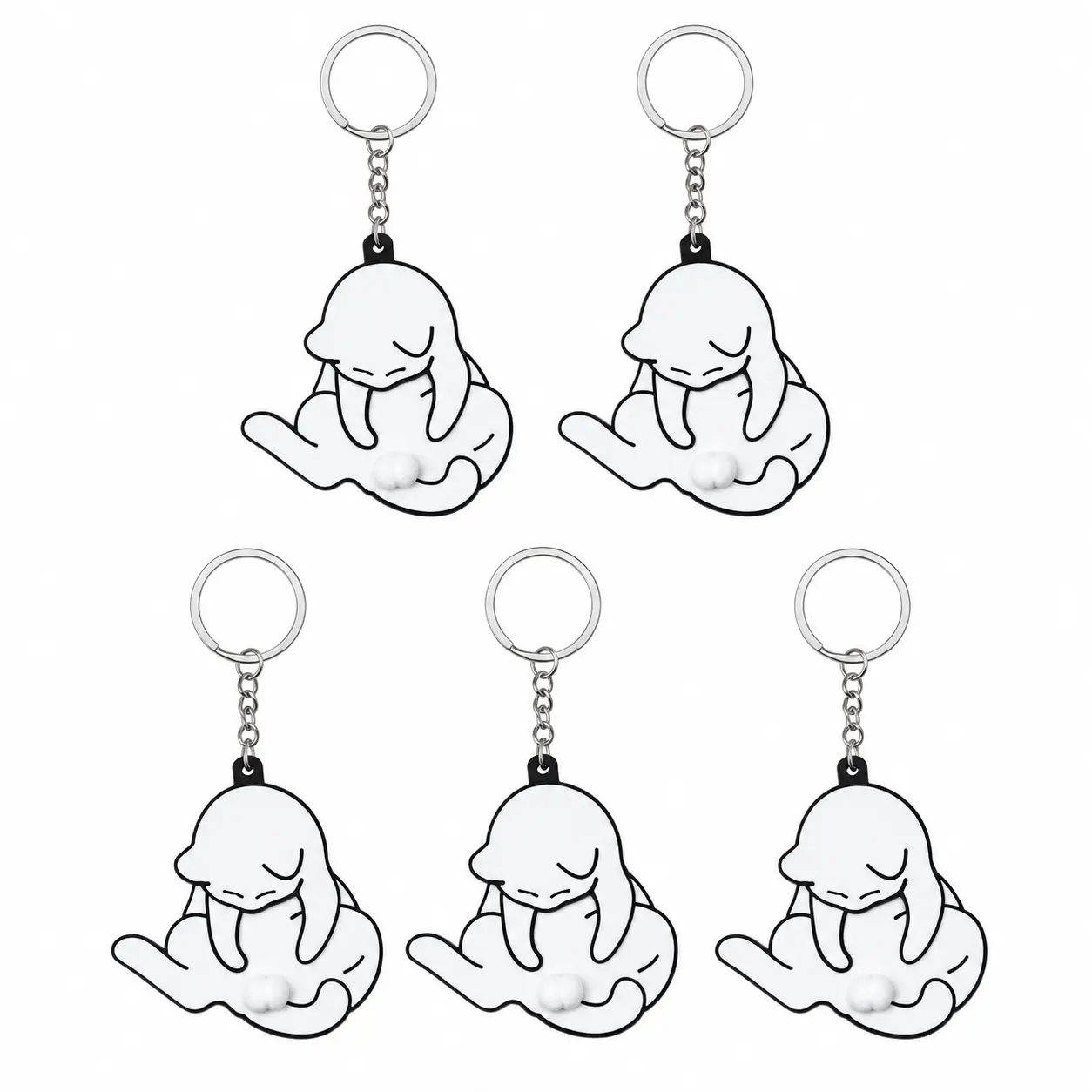 5 PCS Metal Cartoon Cat Keychain Charms - Soft Puff Tail Fidget Kawaii Accessories, Daily Key Rings for Keys, Backpack, Pencil Pouch, Cute Gifts for Teens