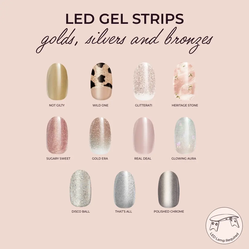 Kleo Kolor LED Gel Strips - Golds, Silvers & Bronzes Collection, 32 Pieces UV Gel Nail Art Accessories, Colorful, Easy Apply, Long Wear 14-Day Salon Manicure, Vegan Safe, Cure Under Light, Gentle Nail Care