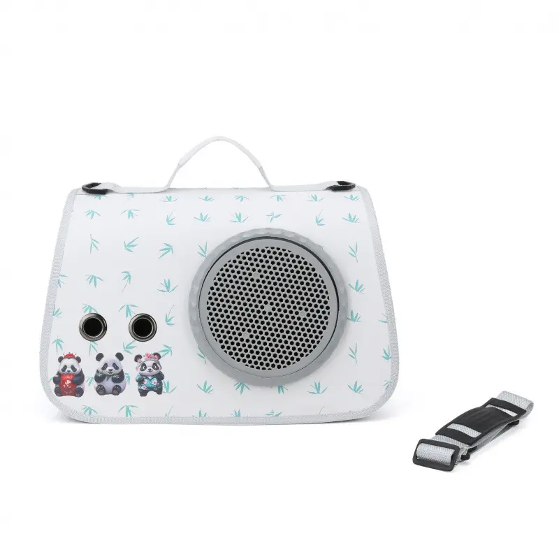 Cartoon Panda Print PP Plastic Multi-Use Pet Carrier, Lightweight Foldable All-Season Crossbody-Handheld-Shoulder Bag for Cats & Dogs (41x31cm, Up to 12lbs) for Outings, Carrier Backpack
