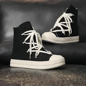 Unisex High-Top Canvas Footwear - Zipper Closure, Thick-Soled, Round-Toe Athletic Trainer for Men - All-Day Casual Trainers, Daily Walking, Casual Tennis Shoes with Shoelaces