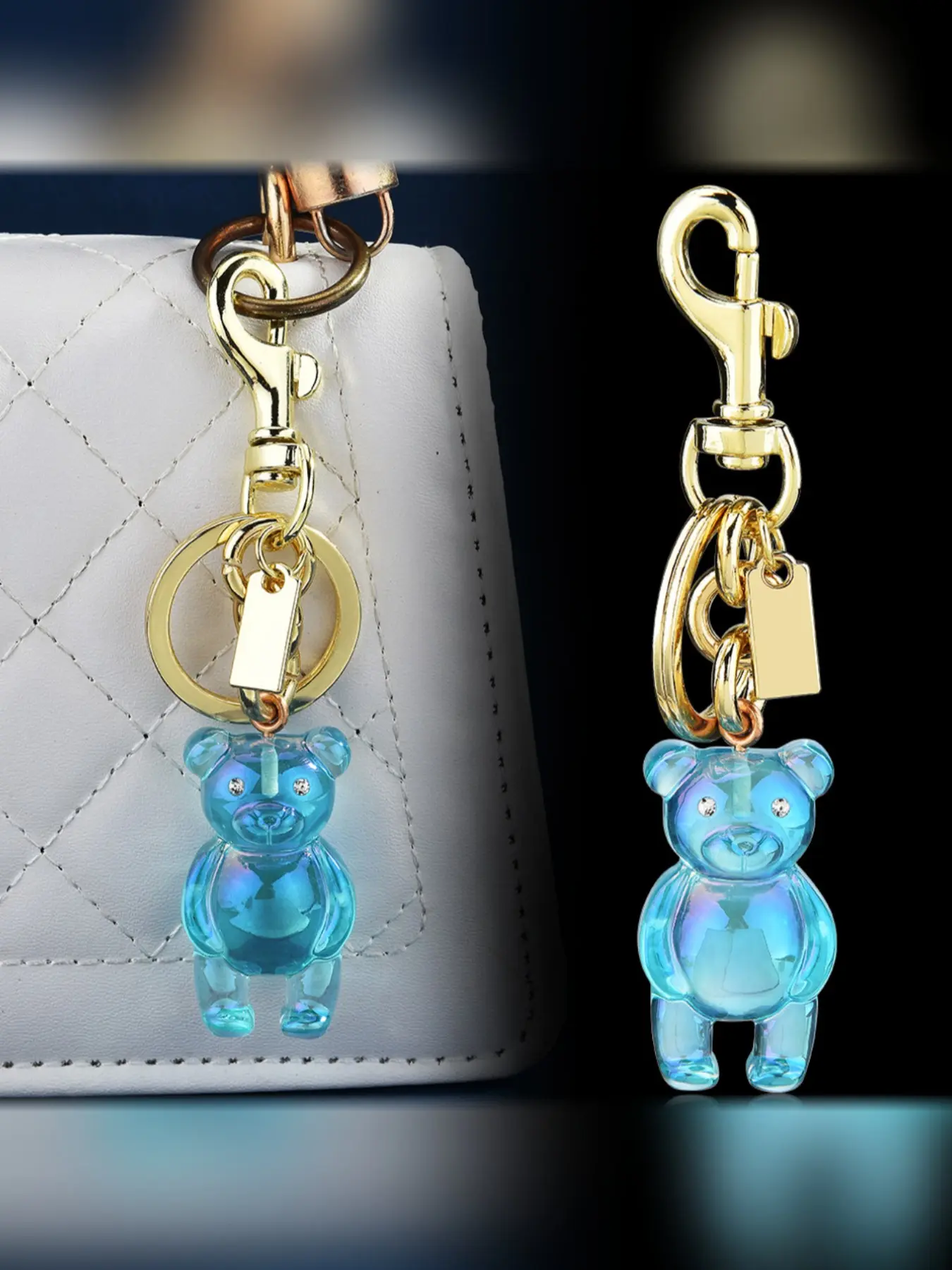 Luxurious Elegant Rhinestone Bear Keychain Bag Charm, Stylish Keychain, Fruits Pattern, Suitable for Bags and Car Keys, All Seasons Accessory