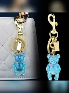 Luxurious Elegant Rhinestone Bear Keychain Bag Charm, Fruits Pattern, Suitable for Bags and Car Keys, All Seasons Accessory