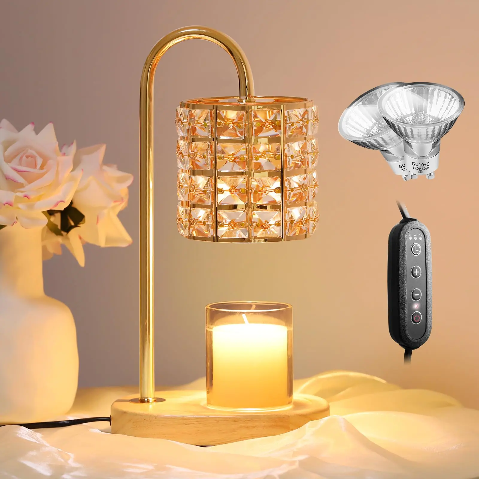 Candle Warmer Lamp, Wax Warmer Lamp with 2 Bulbs, Timer & Dimmer 7-Levels, Candle Top Melting Compatible Jar Candles, Glass Candle Heater Lamp for Scented Wax, Gifts for Mom Home Decor (Amber)