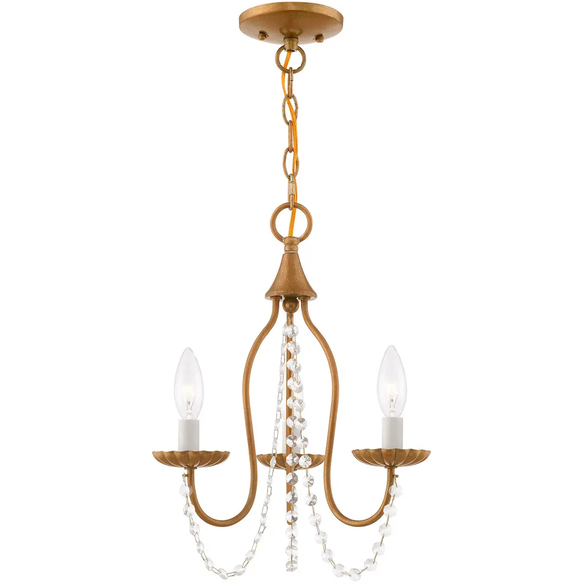 3 Light Antique Gold Leaf Mini Chandelier with Steel base material
