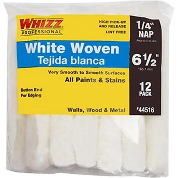 Whizz 44516 6-1/2" White Whizzflex Woven 1/4" Nap Mini Roller 12Pk