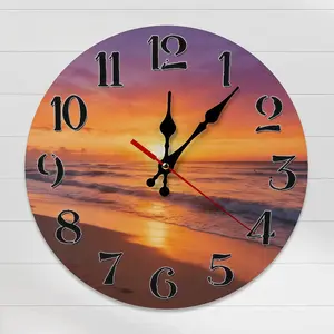 10 Inch Vibrant Ocean Sunset Beach Wall Clock Silent Non-Ticking Coastal Art Clock, Unique Gift for Beach Lovers & Nautical Home Decor, DIY ASSEMBLY NEEDED