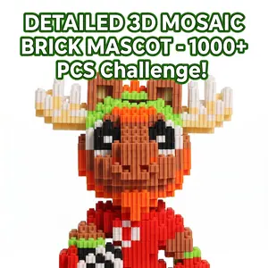 Premium Micro Building Blocks Sports Mascot Kit - 3D Mini Bricks Moose Puzzle, 7.5" Large Collectible Desk Decor, Stress Relief Craft Hobby Gift for Men Adults