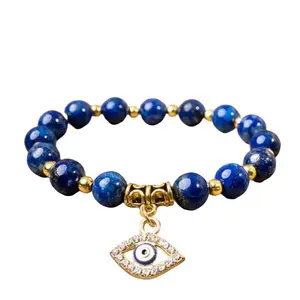 Evil Eye Protection Bracelet Collection Natural Stones for Luck Balance Perfect  Handmade Energy Bracelets with Blue Fire Agate Black Onyx Green Aventurine Tiger’s Eye Obsidian Hematite Snowflake Obsidian Howlite stocking stuffer bull ring bracelets