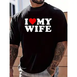 100% Cotton I Love My Wife Marriage Anniversary Married I Heart My Wife T-Shirt Women's Men's Graphic Tee Causal Tops Fashion