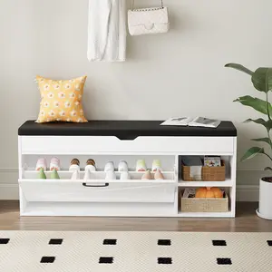 VOWNER Shoe Bench Cabinet with 1 Flip Drawers and 2 Compartments, Hidden Storage, Multi-Functional Organizer for Entryway, Bedroom & Living Room