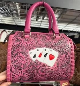 Genuine hand painted & tooled speedy bag- MINI hot pink with cards