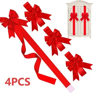 Large Red Satin Self Adhesive Big Cabinet Bows 4 Pack, Decorative Gift Ribbon Bows for Front Door, Closet & Cupboard, Christmas, Wedding, Holiday Indoor Decor, Party Props