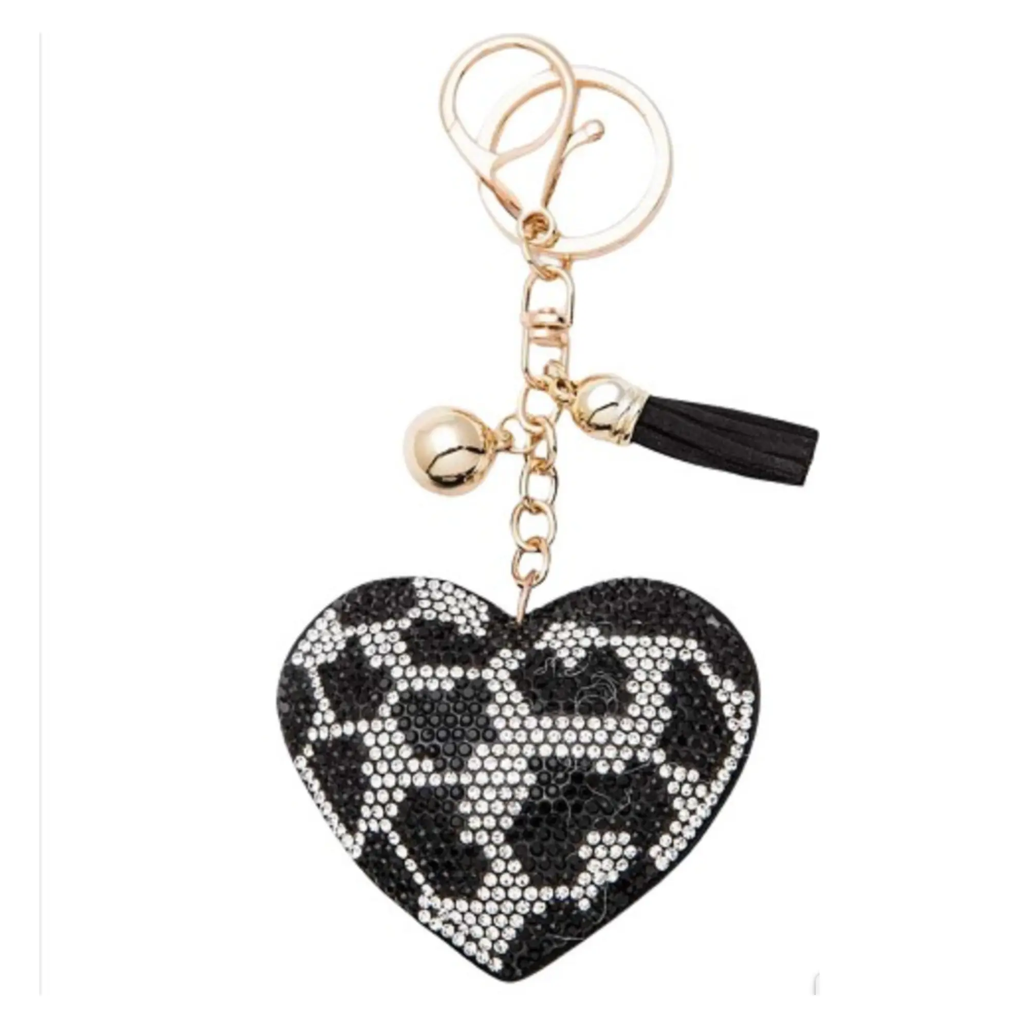 Black Cow Print Heart, Gold Hardware