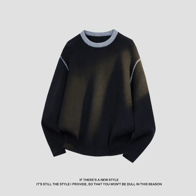 Men’s crewneck loose basic knit sweater — a carefully selected winter casual men’s knitwear option, soft long-sleeve thick pullover suitable for outdoor wear, pairs well with jeans and jackets