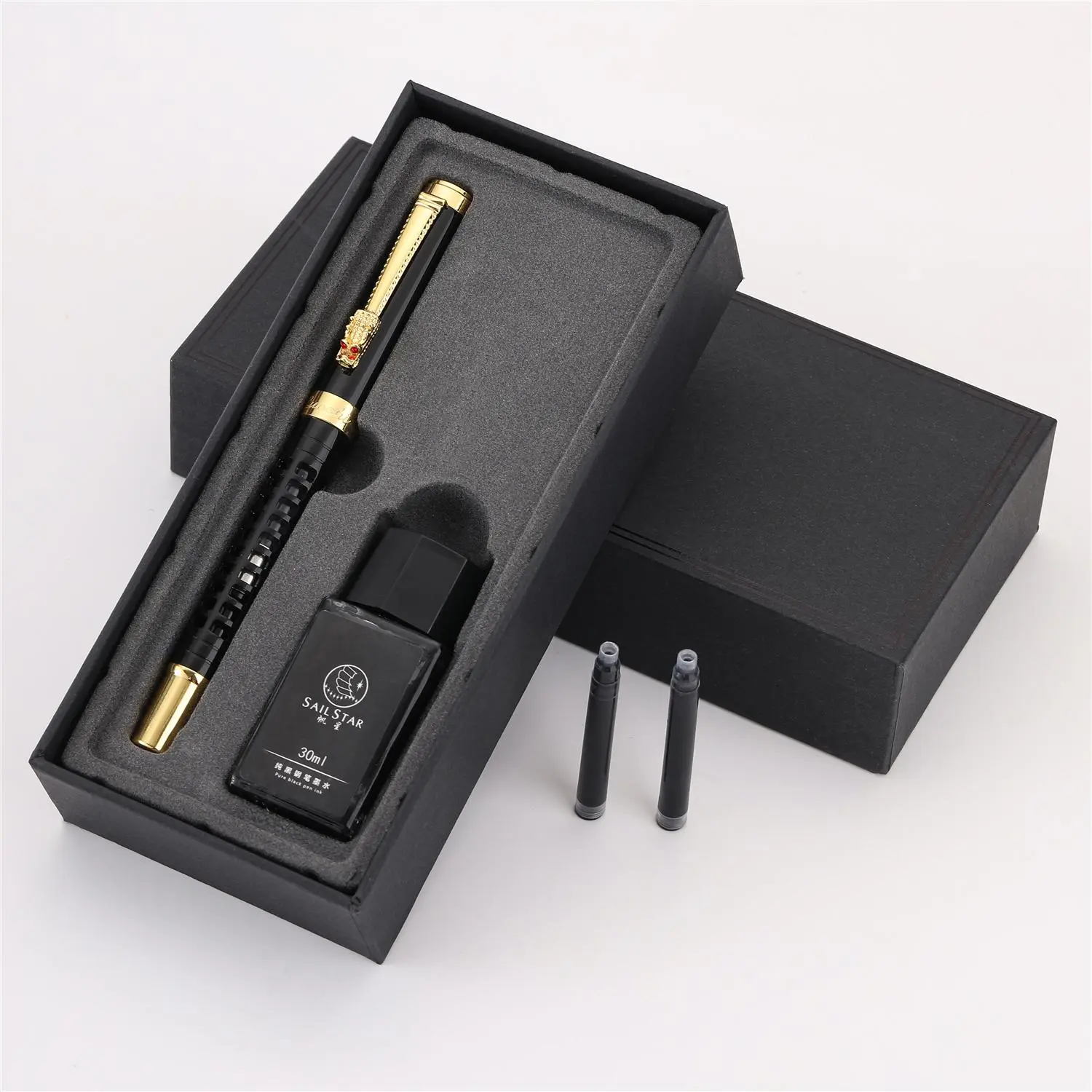 Metal Pen & 2counts Ink Sac & 1count Ink Bottle, 4counts/set Portable Hollow Out Pen & Ink Set for Business Gift Box Set, Summer Gifts [Random Style Box] Inspirational Metal Pens