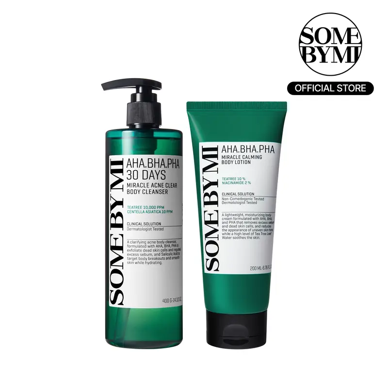 AHA-BHA-PHA Body Care Set - Korean Skincare - Acne Body Wash & Centella Lotion Duo to Treat Back Acne, Body Odor Control & Soothe Skin Daily