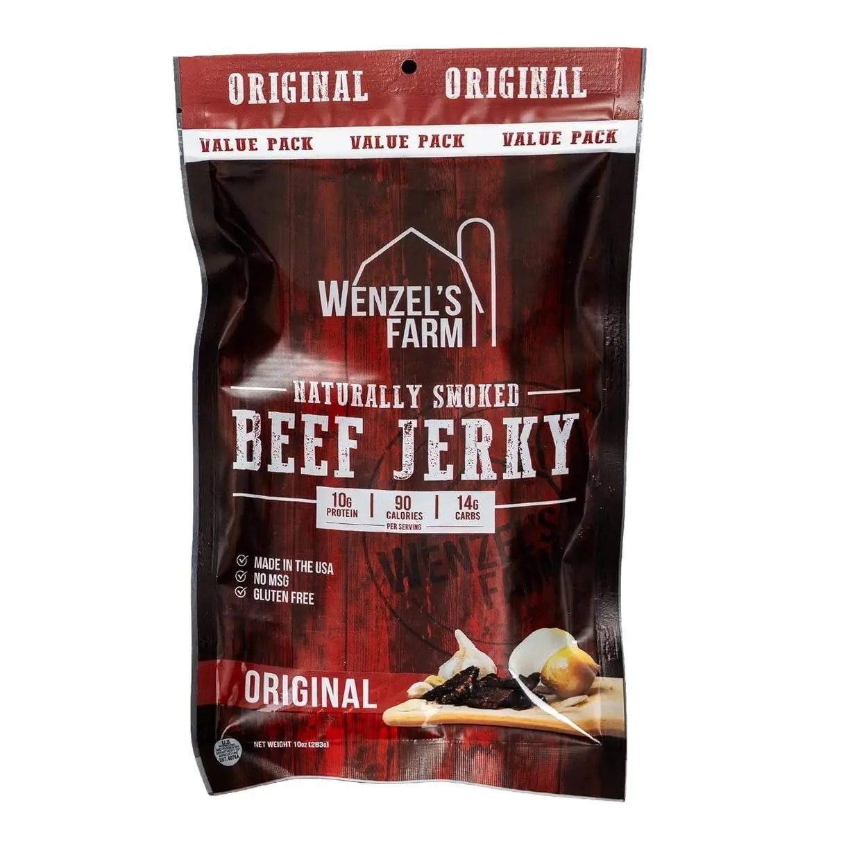 Wenzel's Farm Original Beef Jerky 10 oz. | Naturally Smoked | No MSG, Fillers, Binders, Artificial Colors | Gluten Free