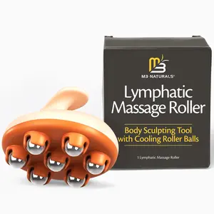 M3 Naturals LLC Lymphatic Massage Roller with Cooling Steel Rollers for Cellulite & Sore Muscles Ergonomic Design for Arms Thighs Glutes and Stomach