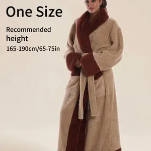 Cafe Color Elegant Shawl Collar Bathrobe with Belt and Pockets, Unisex All-Size, Soft and Comfortable, Fall Winter Essential