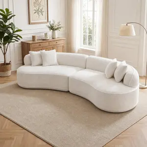 Modern Curved L-Shape Luxury Sectional Oversized Sofa Couch for Living Room, Apartment, Reception - White Boucle Fabric, Foam+Spring, 4-Seat, No Assembly Required, Vacuum-Sealed, White Color Options, Foam+Spring Material, 4 Seat Seat Count