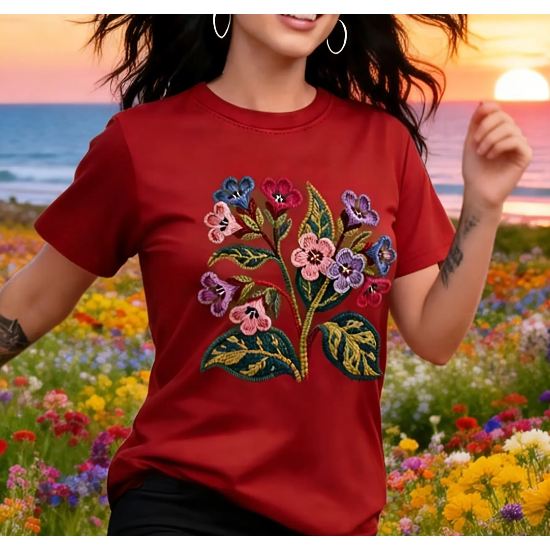 Women's Casual Oversized T-Shirt, Basic Ditsy Printed Short Sleeve Top in Smooth Cotton for Everyday Wear, Travel, and Vacation, Shortsleeve, Tshirt, Ditsy Floral, Flat, Streetwear, Lady, Graphic, Asymmetrical, Christmas, Simple Fit